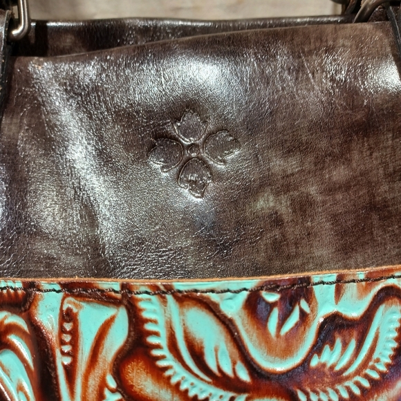 Brown and Green Embossed All Leather Patricia Nash Tote - Picture 4 of 16